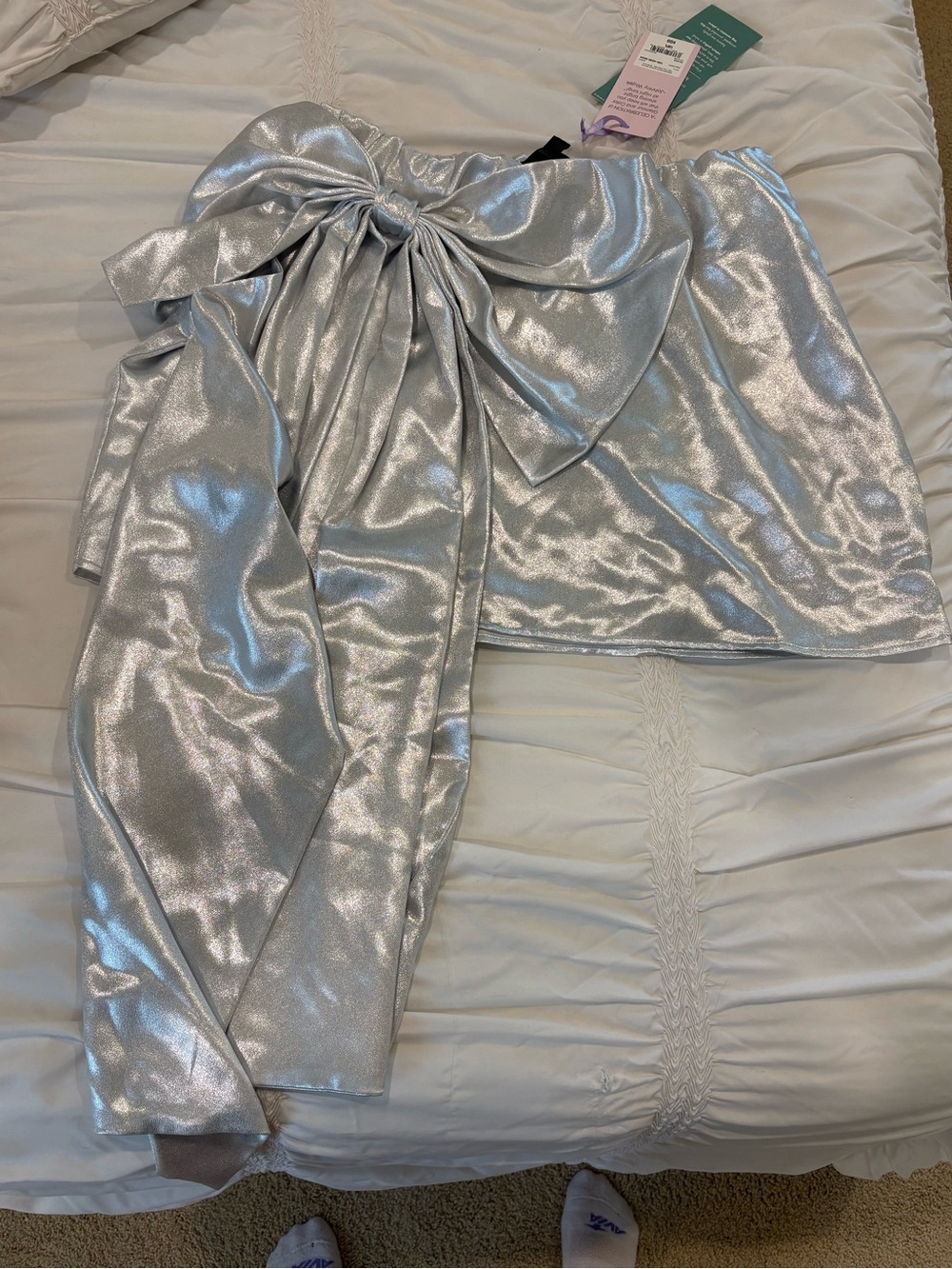 Shimmer Satin Bow-Accent Mini Skirt - Silver